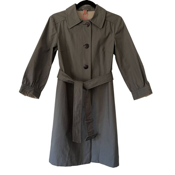 Orla Kiely Size XS Grey Trench Mid Length Coat Belted Button Closure - Picture 7 of 10